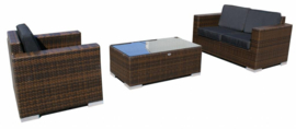 3-delige wicker Loungeset 'Salamanca' bruin - plat vlechtwerk - 3 persoons