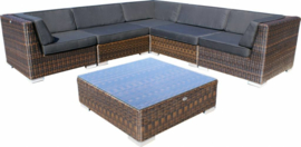 6-delige wicker Loungeset 'Pamplona' bruin  - rond vlechtwerk