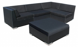 5-delige wicker Loungeset 'Pamplona' zwart - plat vlechtwerk