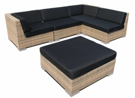 5-delige wicker Loungeset 'Pamplona' cappuccino  - plat vlechtwerk