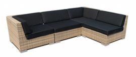 4-delige wicker Loungeset 'Pamplona' cappuccino - plat vlechtwerk