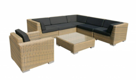 7-delige wicker Loungeset 'Pamplona'  cappuccino  - rond vlechtwerk