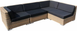 4-delige wicker loungeset 'Pamplona' cappuccino - rond vlechtwerk