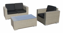 3-delige wicker Loungeset 'Salamanca' Grijs geborsteld - plat vlechtwerk - 3 persoons