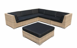 6-delige wicker Loungeset 'Pamplona'  cappuccino  - plat vlechtwerk