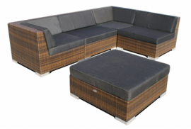 5-delige wicker Loungeset 'Pamplona' bruin  - plat vlechtwerk