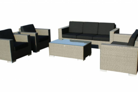 5-delige wicker Loungeset 'Salamanca' grijs geborsteld - plat vlechtwerk - 7 persoons