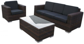 3-delige wicker Loungeset 'Salamanca' bruin - rond vlechtwerk - 4 persoons