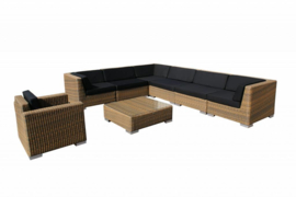 8-delige wicker Loungeset 'Pamplona'  cappuccino  - rond vlechtwerk