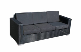 3 persoons wicker Loungebank 'Salamanca' zwart - rond vlechtwerk