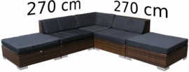 5-delige wicker Loungeset 'Pamplona'  bruin  - plat vlechtwerk