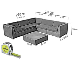 7-delige wicker Loungeset 'Pamplona'  grijs  - plat vlechtwerk