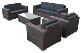 5-delige wicker Loungeset 'Salamanca' bruin - rond vlechtwerk - 7 persoons