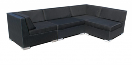 4-delige wicker Loungeset 'Pamplona' zwart - plat vlechtwerk