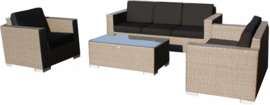 4-delige wicker Loungeset 'Salamanca' grijs geborsteld - plat vlechtwerk - 6 persoons