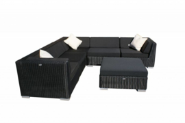 6-delige wicker Loungeset 'Pamplona'  zwart  - rond vlechtwerk