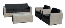 4-delige wicker Loungeset 'Salamanca' grijs geborsteld - plat vlechtwerk - 5 persoons