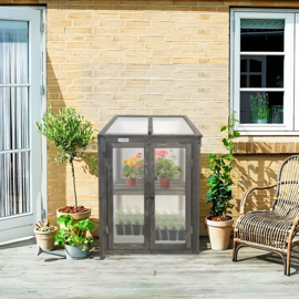 Houten kweekkasje (tuinbroeikas) 'Garden Loft' grijs met 2 etages - 97,5x49x60 cm (HxBxL)