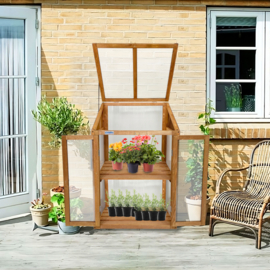 Houten kweekkasje (tuinbroeikas) 'Garden Loft' bruin met 2 etages - 97,5x49x60 cm (HxBxL)