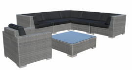 7-delige wicker Loungeset 'Pamplona'  grijs  - plat vlechtwerk