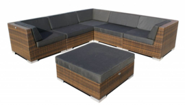 6-delige wicker Loungeset 'Pamplona'  bruin  - plat vlechtwerk