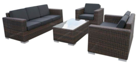 4-delige wicker Loungeset 'Salamanca' bruin - rond vlechtwerk - 6 persoons