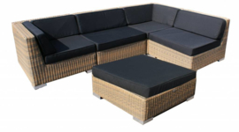 5-delige wicker Loungeset 'Pamplona' cappuccino - rond vlechtwerk