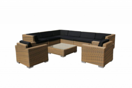 9-delige wicker Loungeset 'Pamplona'  cappuccino  - rond vlechtwerk