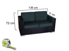 3-delige wicker Loungeset 'Salamanca' zwart - plat vlechtwerk - 3 persoons