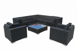 8-delige wicker Loungeset 'Pamplona'  zwart  - plat vlechtwerk