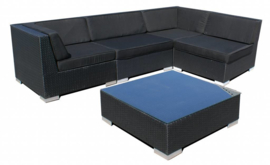 5-delige wicker Loungeset 'Pamplona' zwart - plat vlechtwerk