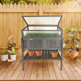 Houten plantenbak met kweekbak (tuinbroeikas) 'Little Eden' grijs met 2 etages - 97,5x49x120 cm (HxBxL)