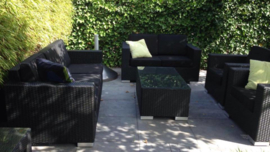 4-delige wicker Loungeset 'Salamanca' zwart - plat vlechtwerk - 5 persoons