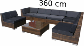 7-delige wicker Loungeset 'Pamplona'  bruin  - plat vlechtwerk