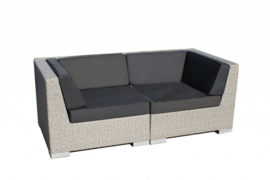 2-delige wicker Loungebank 'Pamplona' grijs geborsteld - plat vlechtwerk