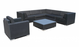 7-delige wicker Loungeset 'Pamplona'  zwart  - plat vlechtwerk