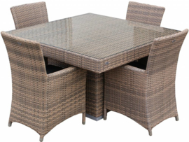 5-delige wicker tuinset 'Bilboa' cappuccino - plat vlechtwerk