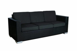 3 persoons wicker Loungebank 'Salamanca' zwart- plat vlechtwerk