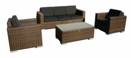 4-delige wicker Loungeset 'Salamanca' bruin - plat vlechtwerk - 5 persoons