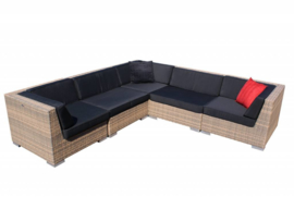 5-delige wicker Loungeset 'Pamplona'  cappuccino  - plat vlechtwerk