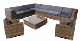 9-delige wicker Loungeset 'Pamplona'  bruin  - plat vlechtwerk