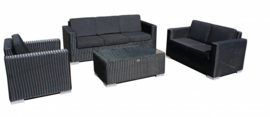 4-delige wicker Loungeset 'Salamanca' zwart - rond vlechtwerk - 6 persoons