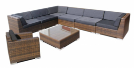 8-delige wicker Loungeset 'Pamplona'  bruin  - plat vlechtwerk