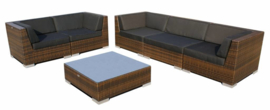 6-delige wicker Loungeset 'Pamplona'  bruin  - plat vlechtwerk