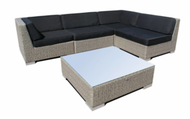 5-delige wicker Loungeset 'Pamplona' grijs geborsteld - plat vlechtwerk