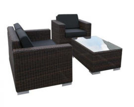 3-delige wicker Loungeset 'Salamanca' bruin - rond vlechtwerk - 3 persoons