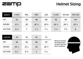 Zamp Helmets Maattabel