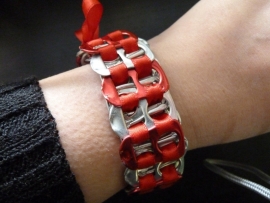 pop tab armband zilver-rood