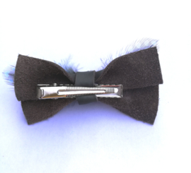 Haarclip grijs strik (leer)
