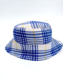 Blauw met wit geblokte bucket hat
